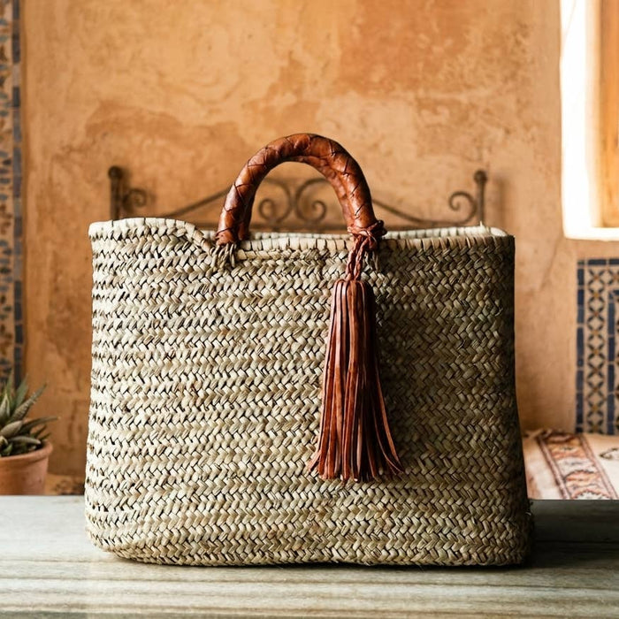Handwoven Market Straw Tote Bag