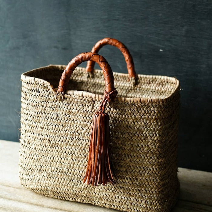 Handwoven Market Straw Tote Bag