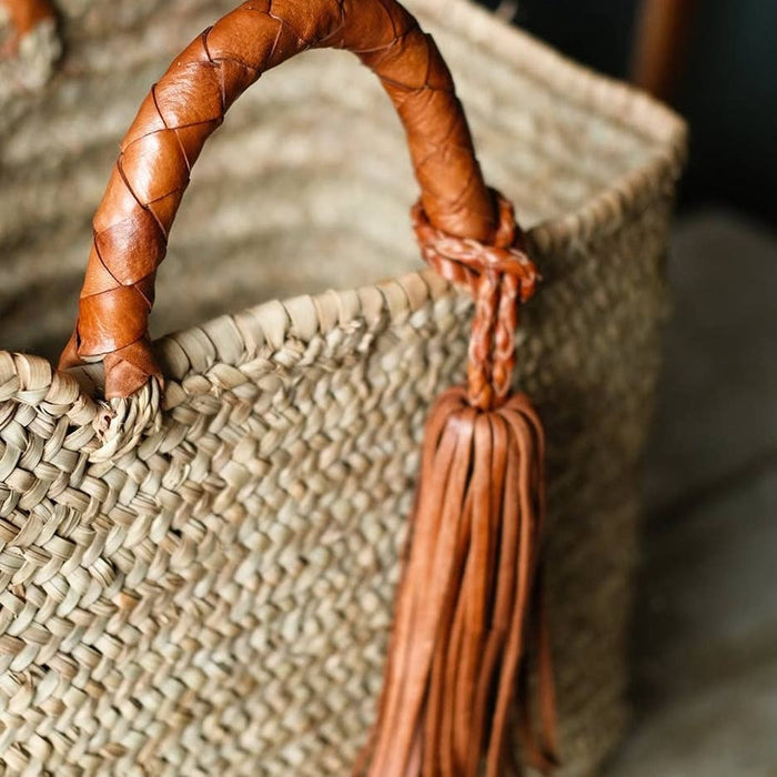 Handwoven Market Straw Tote Bag
